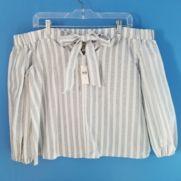 MAEVE Anthropologie Off the Shoulder Blouse Stripe - Picture 7 of 8